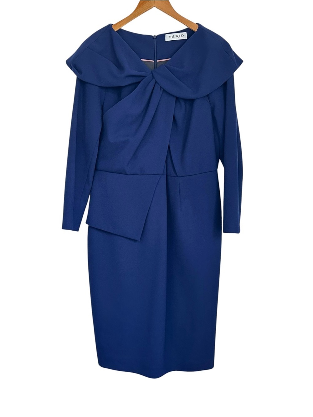 THE FOLD Womens Sheath Dress Sz 12 Navy Blue 3/4 Sleeve Business Formal Preppy